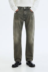 Color Hunt Men's Straight Fit Washed Olive Green Jeans