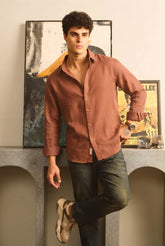 Color Hunt Men's Regular Fit Solid Brown Casual Shirt