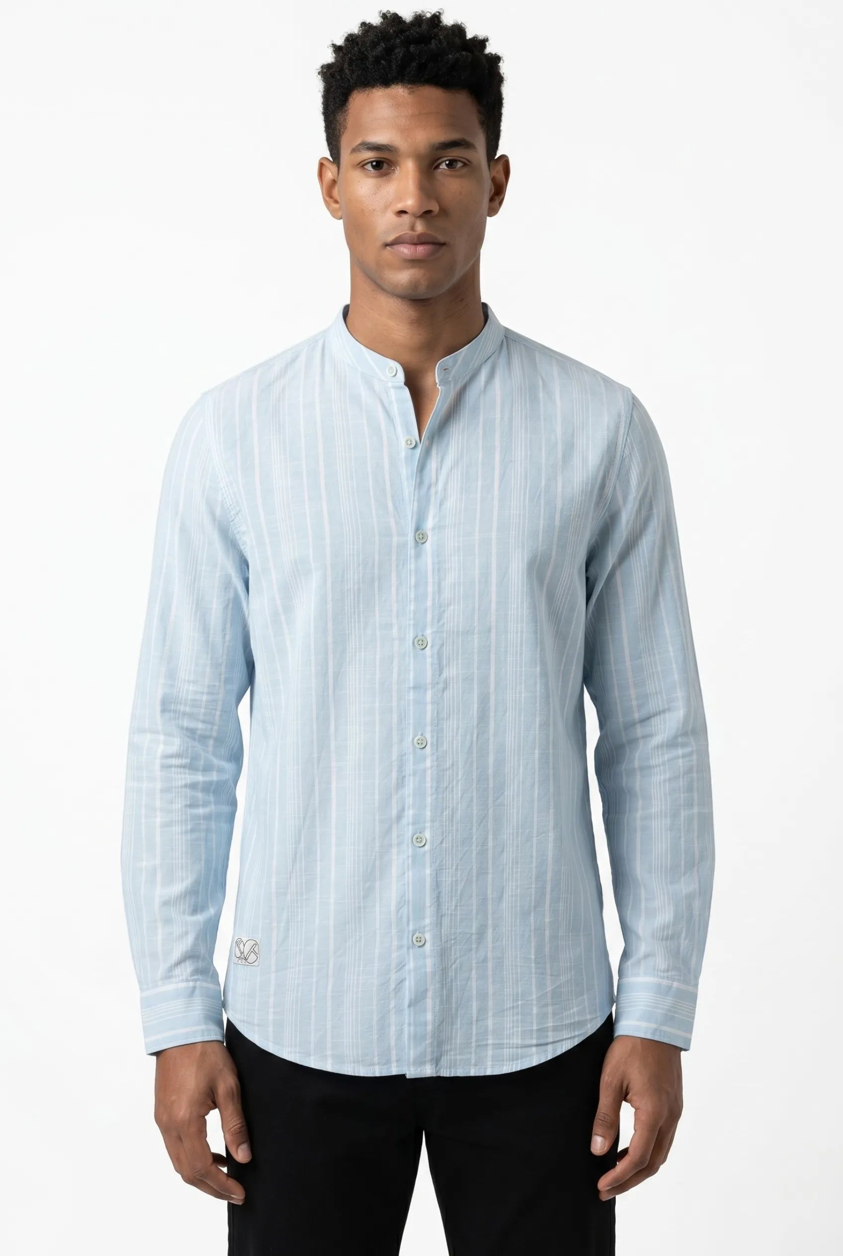 Color Hunt Men's Ice Blue Striped Casual Shirt