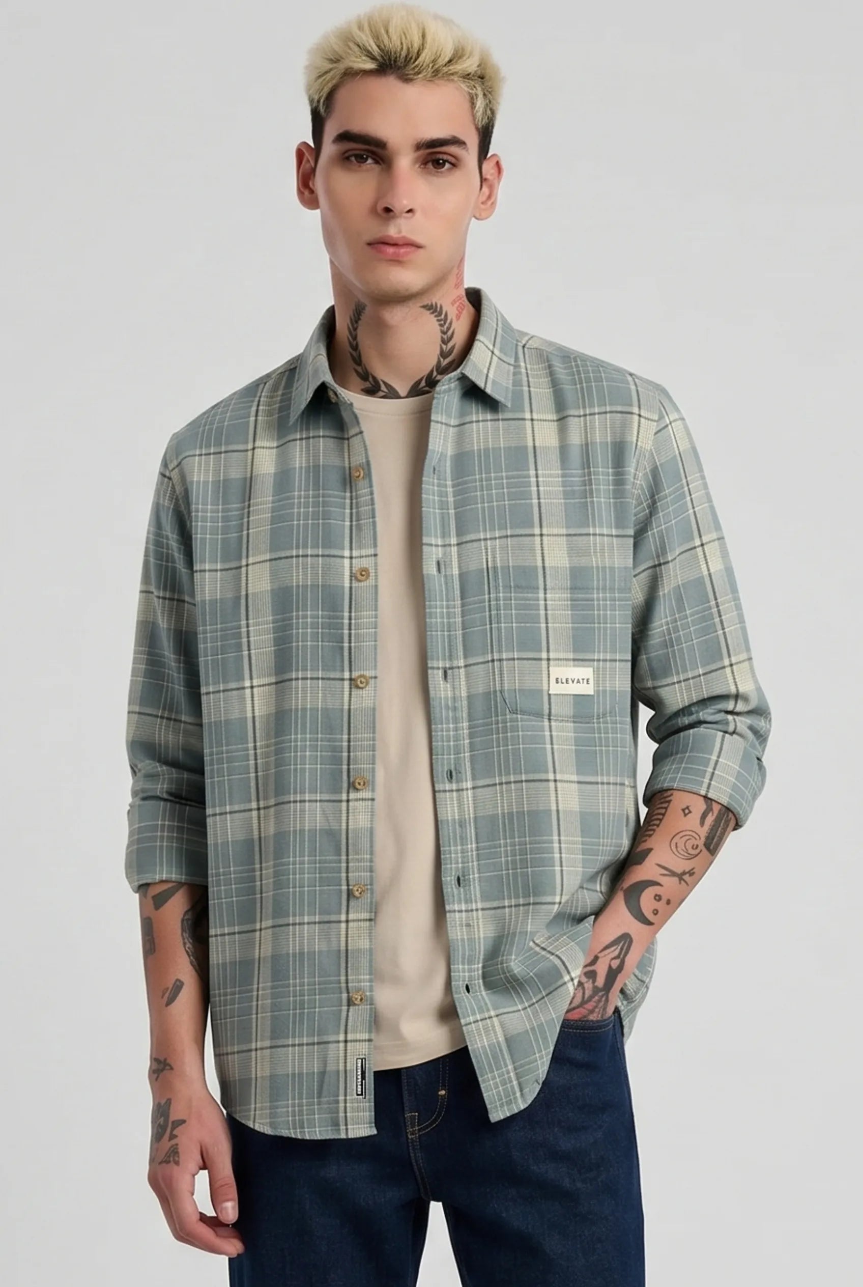 Color Hunt Men's Light Green Checkered Casual Shirt