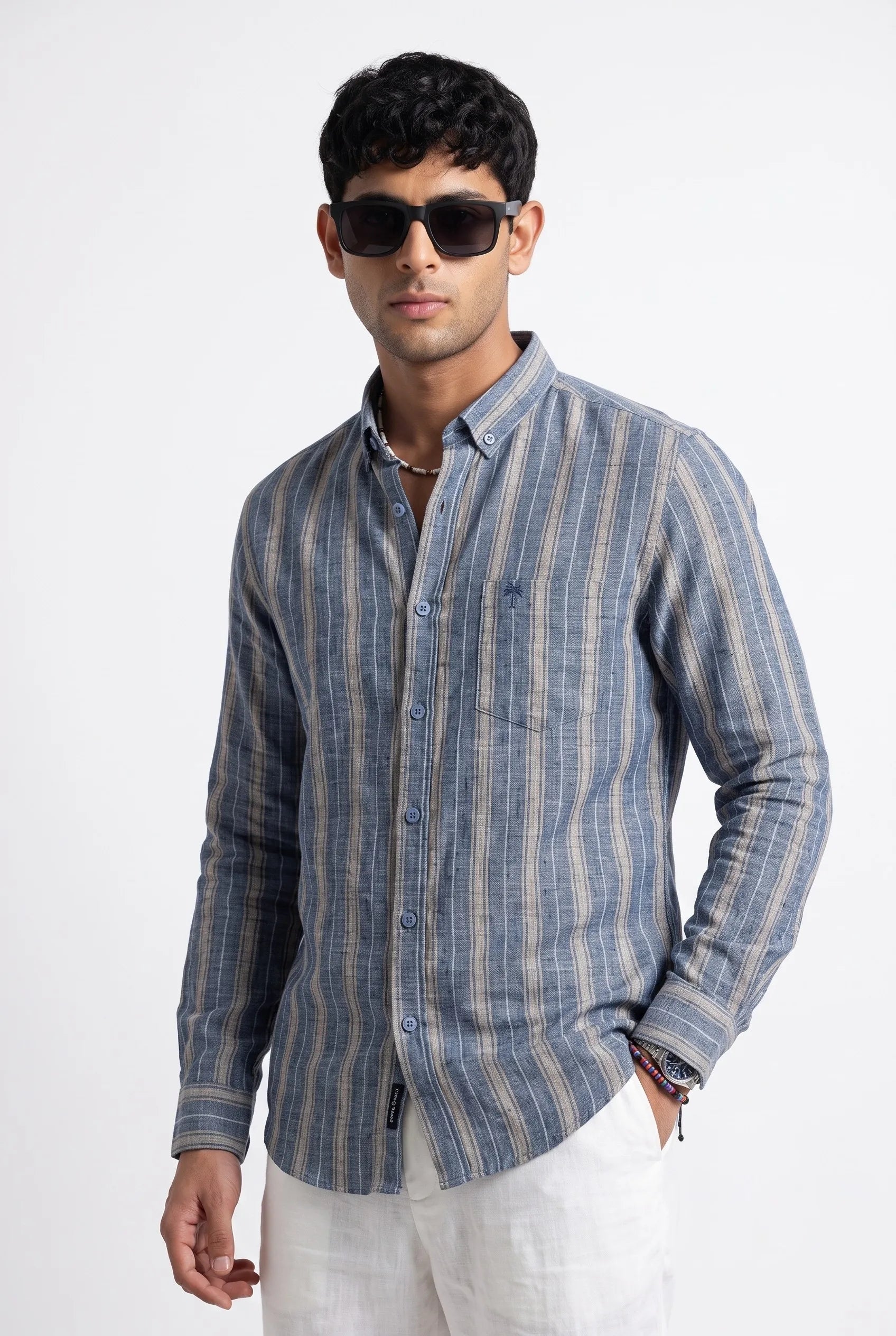 COLOR HUNT Men's Premium Blue Striped Luxury Casual Shirt | Full Sleeve Regular Fit