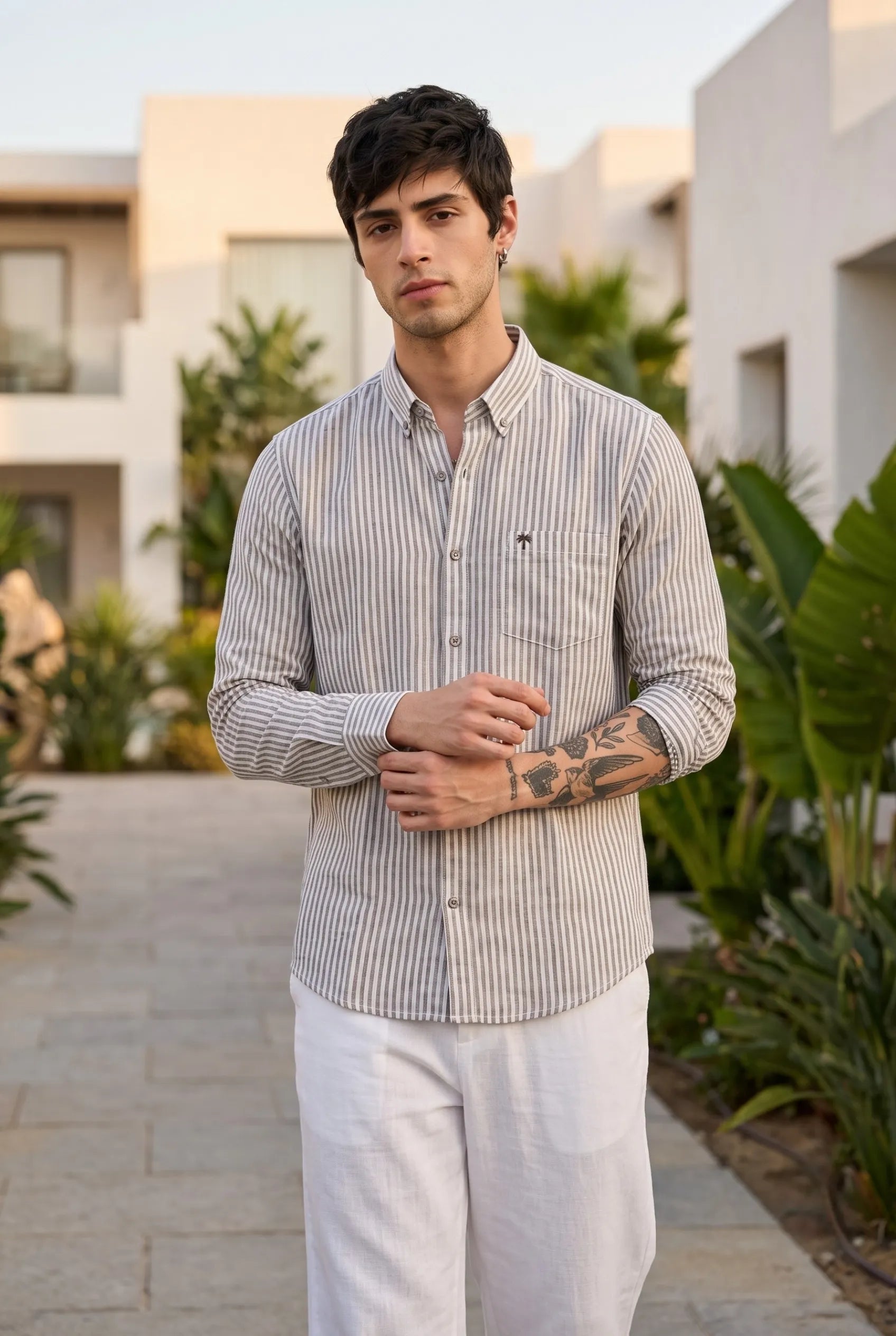 COLOR HUNT Men's Grey Stripe Casual Shirt | Full Sleeve Regular Fit