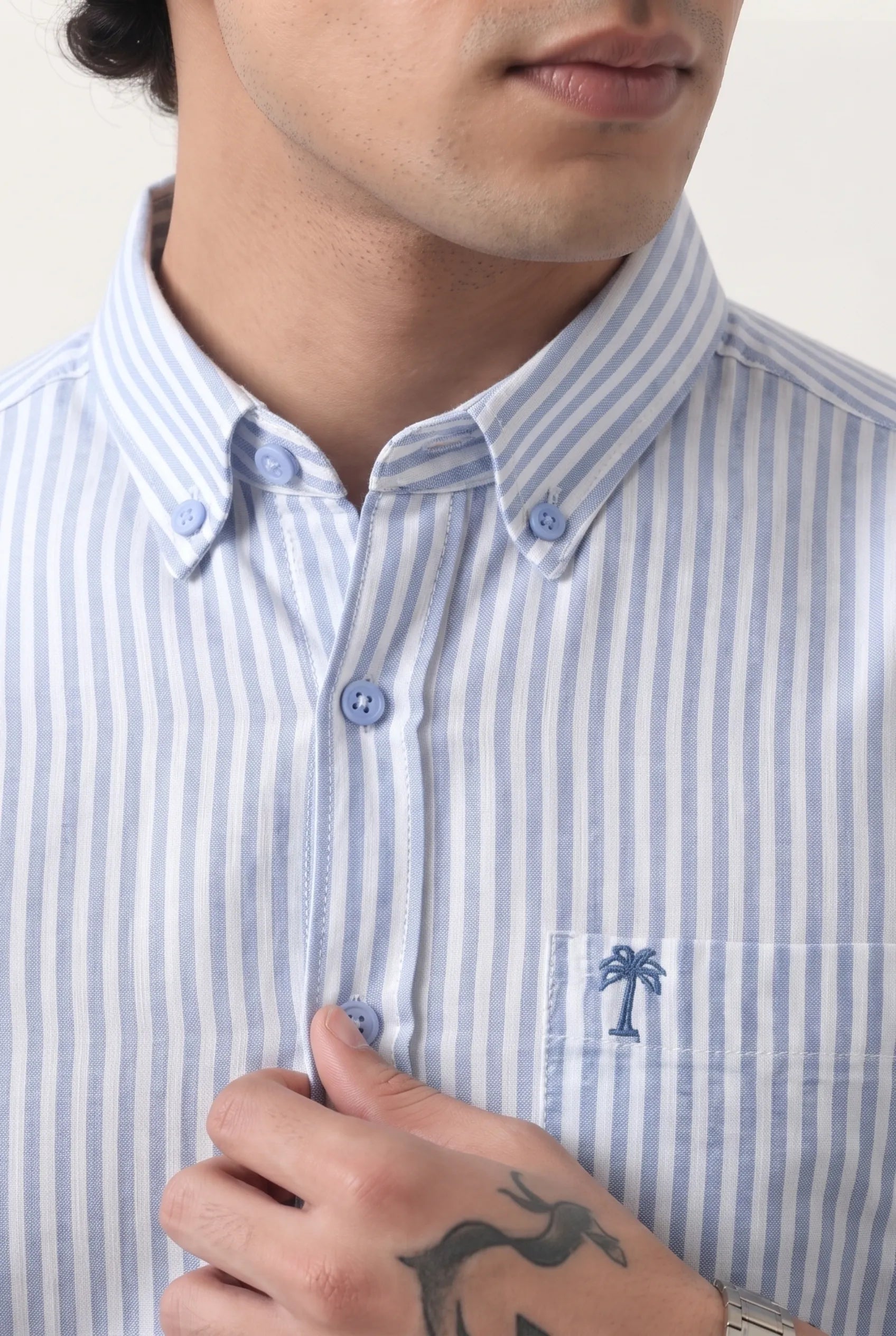 Color Hunt Men's Light Blue Striped Cotton Casual Shirt | Regular Fit Shirt