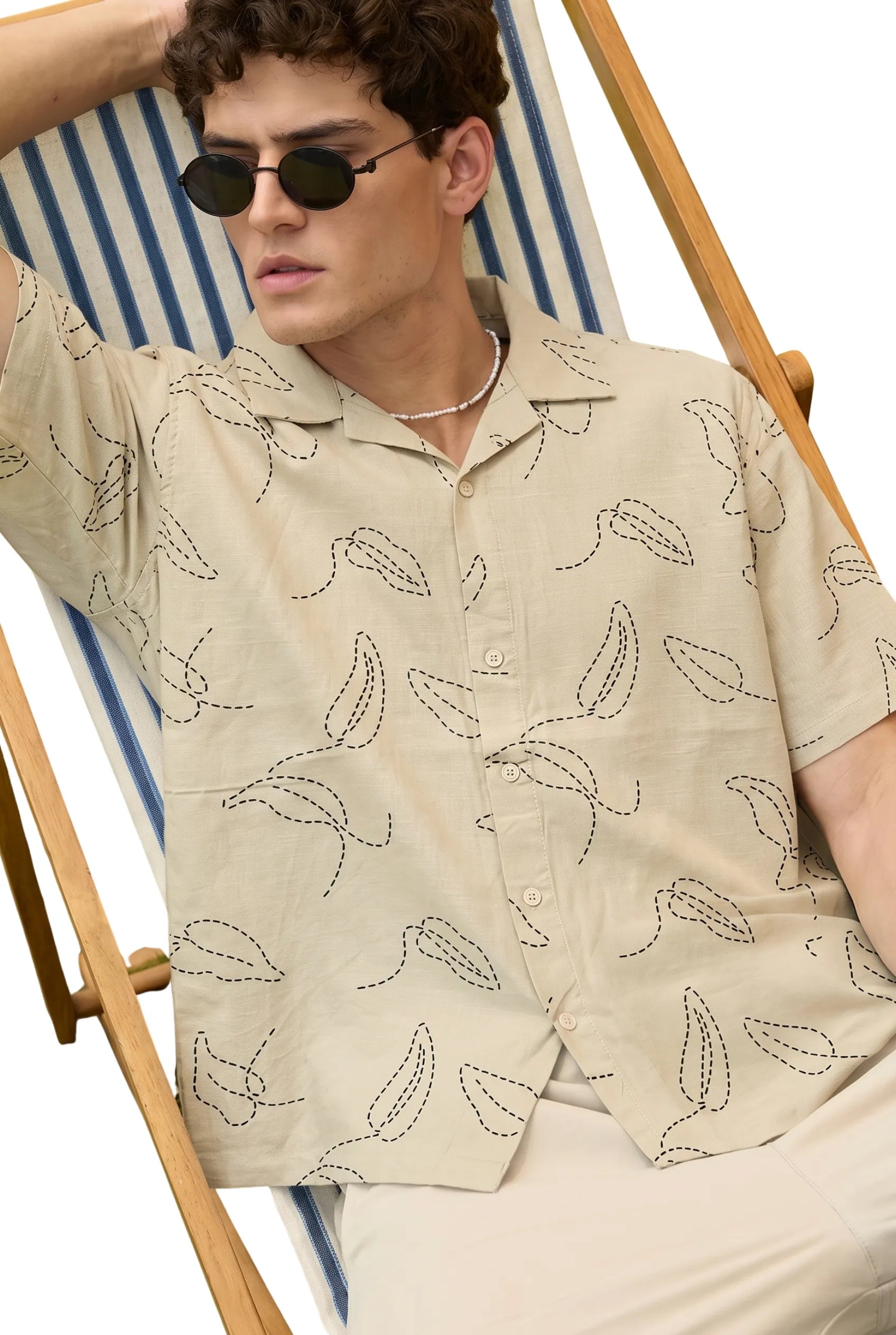 Color Hunt Men's Sand Beige Printed Casual Half Sleeve Shirt