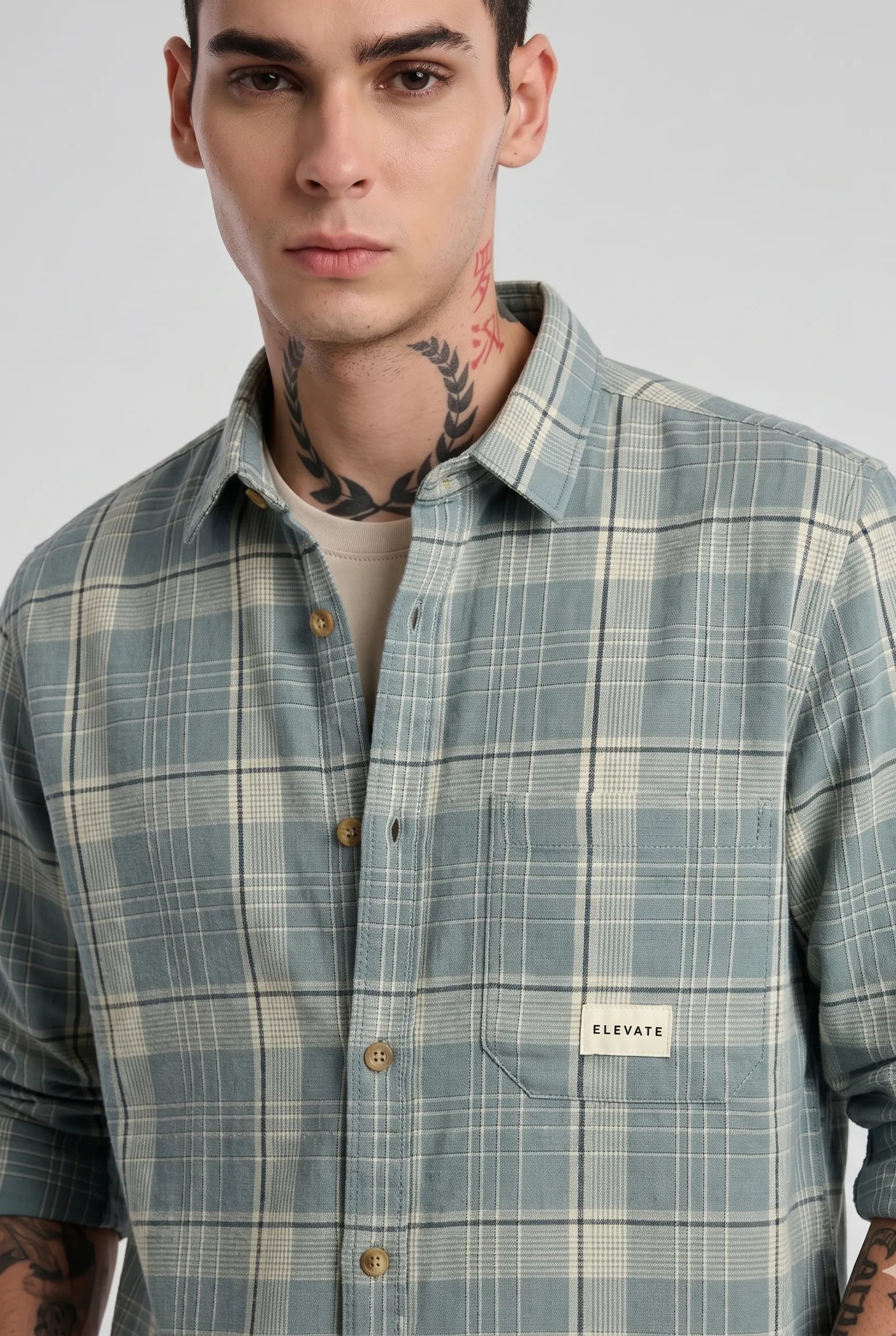 Color Hunt Men's Light Green Checkered Casual Shirt