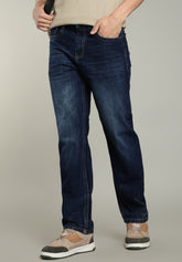 Dark Blue Straight Fit Denim Jeans for Men - Color Hunt