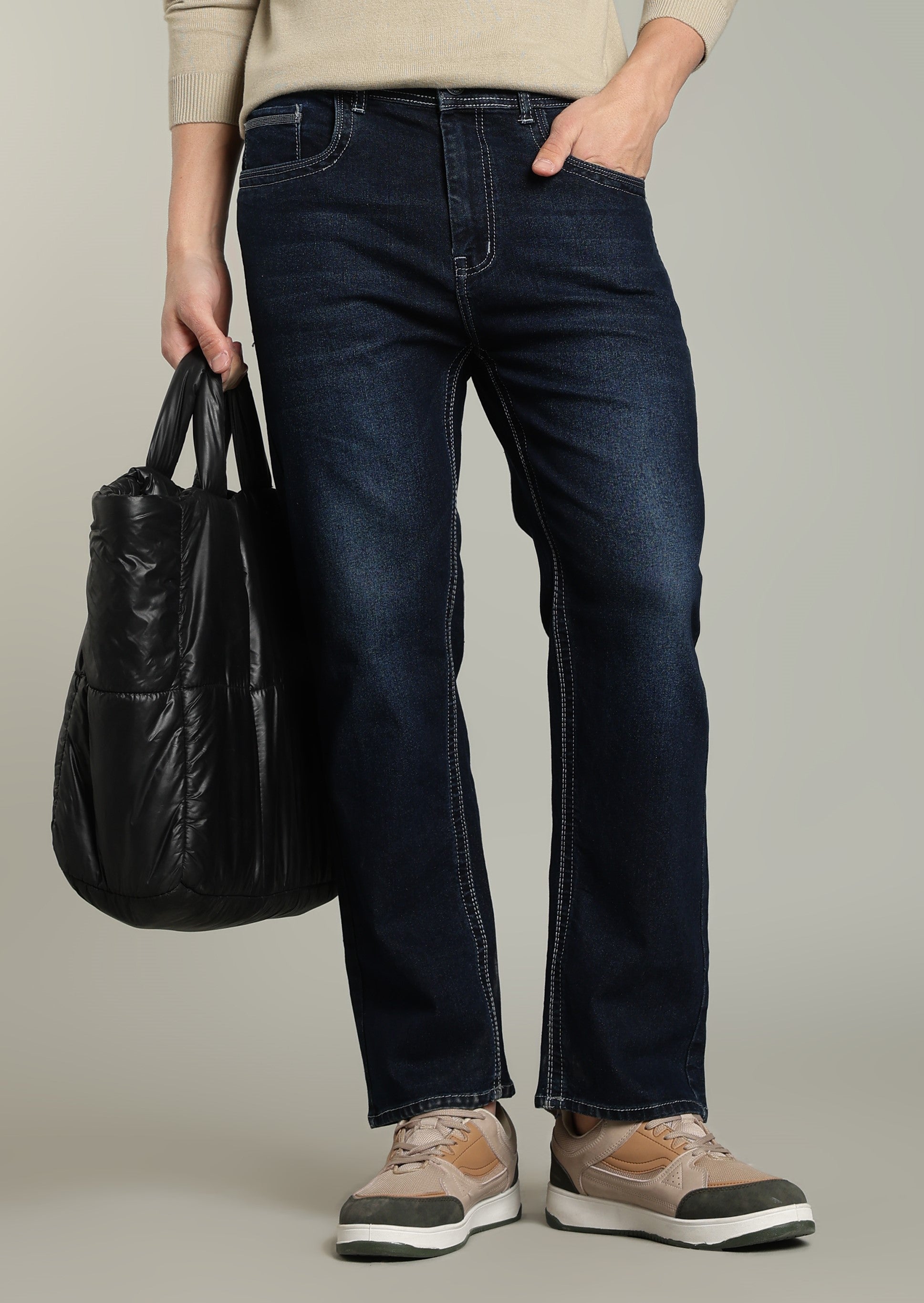 Dark Blue Straight Fit Jeans for Men - Color Hunt