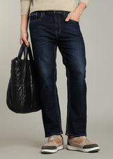 Dark Blue Straight Fit Jeans for Men - Color Hunt