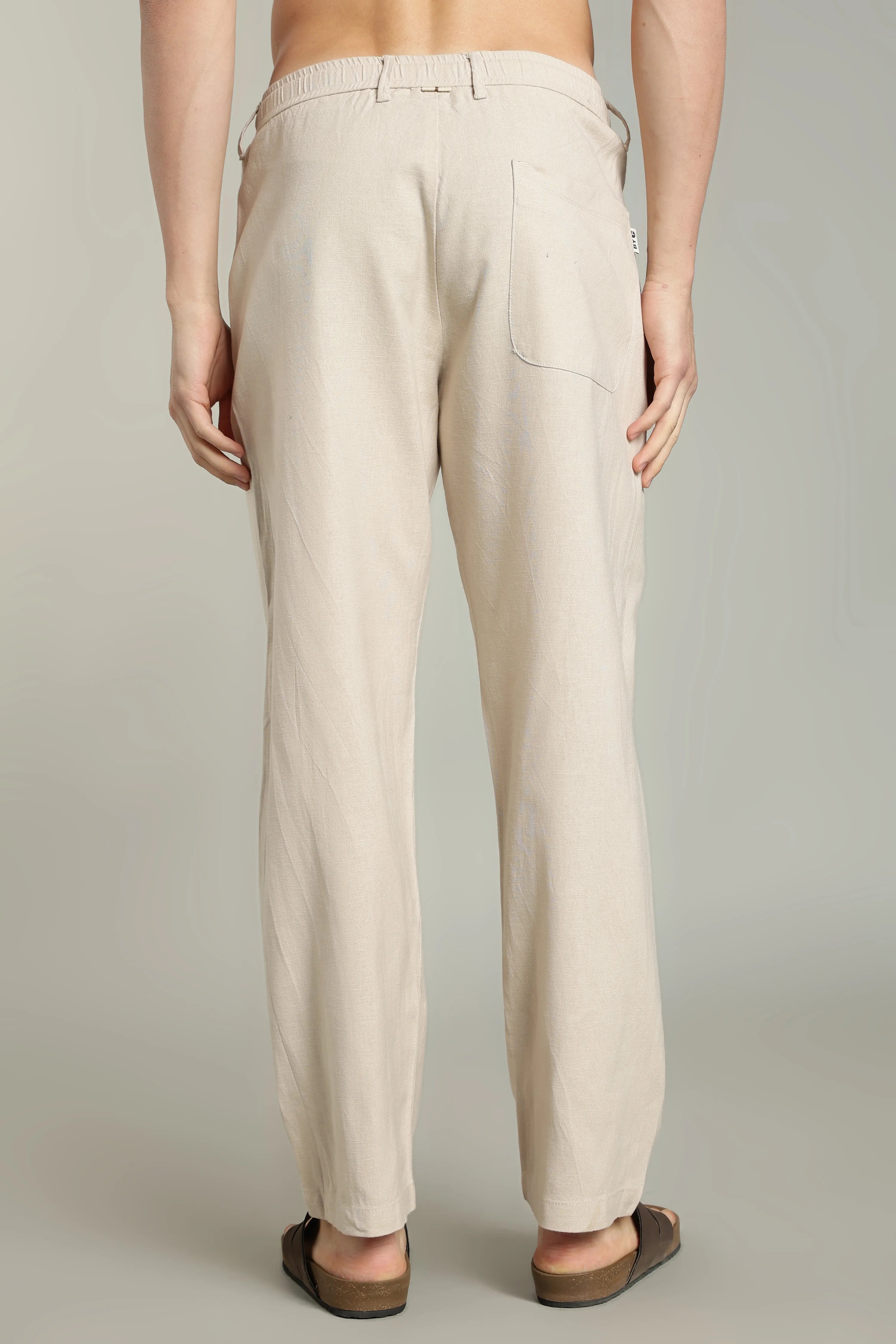 Color Hunt Straight Fit Men Cream Trousers