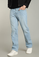 Light Blue Straight Fit Jeans for Men - Color Hunt
