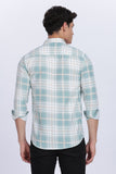 Color Hunt Men's White & Cyan Full Sleeve Cotton Checks Shirt