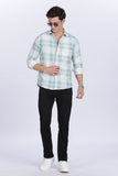 Color Hunt Men's White & Cyan Full Sleeve Cotton Checks Shirt