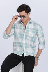 Color Hunt Men's White & Cyan Full Sleeve Cotton Checks Shirt