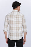 Color Hunt Men's White & Brown Checked Full Sleeve Cotton Shirt