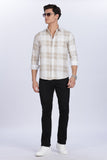 Color Hunt Men's White & Brown Checked Full Sleeve Cotton Shirt