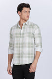 Color Hunt Men's White & Green Full Sleeve Cotton Checkered Shirt