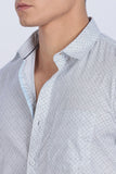 Color Hunt Men's White & Blue Printed Full Sleeve Cotton Shirt