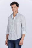 Color Hunt Men's White & Blue Printed Full Sleeve Cotton Shirt