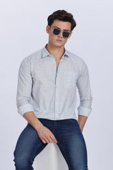 Color Hunt Men's White & Blue Printed Full Sleeve Cotton Shirt