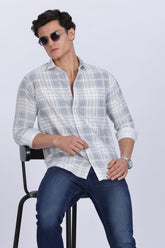 Color Hunt Men's White & Grey Full Sleeve Regular Fit Checked Shirt