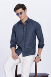 Color Hunt Men's Dark Blue Full Sleeve Printed Cotton Shirt