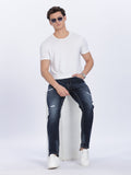 COLOR HUNT Men's Dark Blue Ripped Regular Fit Denim Jeans