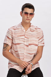 Color Hunt Men's Pink Printed Half Sleeve Poly Shirt