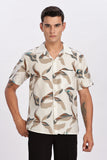 Color Hunt Men's Off-White Printed Half Sleeve Shirt