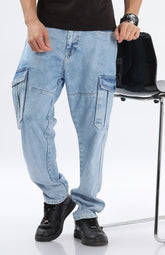 Light Blue 6-Pocket Cargo Pant for Men - Color Hunt