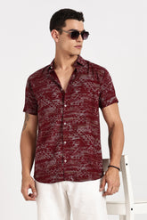 Color Hunt Men's Maroon Half Sleeve Poly Cotton Printed Shirt