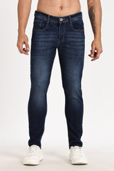 Color Hunt Men's Dark Blue Full Length Regular Fit Washed Denim Jeans