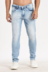Color Hunt Men's Light Blue Full Length Washed Denim Jeans