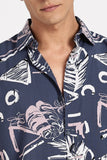 Color Hunt Men's Dark Blue Printed Half Sleeve Shirt