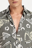 Color Hunt Men's Olive Printed Half Sleeve Poly Cotton Shirt
