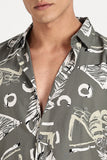 Color Hunt Men's Olive Printed Half Sleeve Poly Cotton Shirt