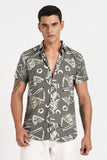 Color Hunt Men's Olive Printed Half Sleeve Poly Cotton Shirt