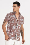 Color Hunt Men's Brown Printed Half Sleeve Poly Cotton Shirt