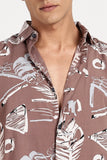 Color Hunt Men's Brown Printed Half Sleeve Poly Cotton Shirt