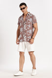 Color Hunt Men's Brown Printed Half Sleeve Poly Cotton Shirt