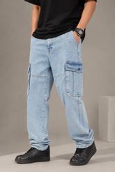 Color Hunt Men's Light Blue Full Regular Fit Cargo 6 Pocket