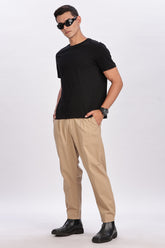 Color Hunt Men's Beige Ankle Length Cotton Jogger Trousers