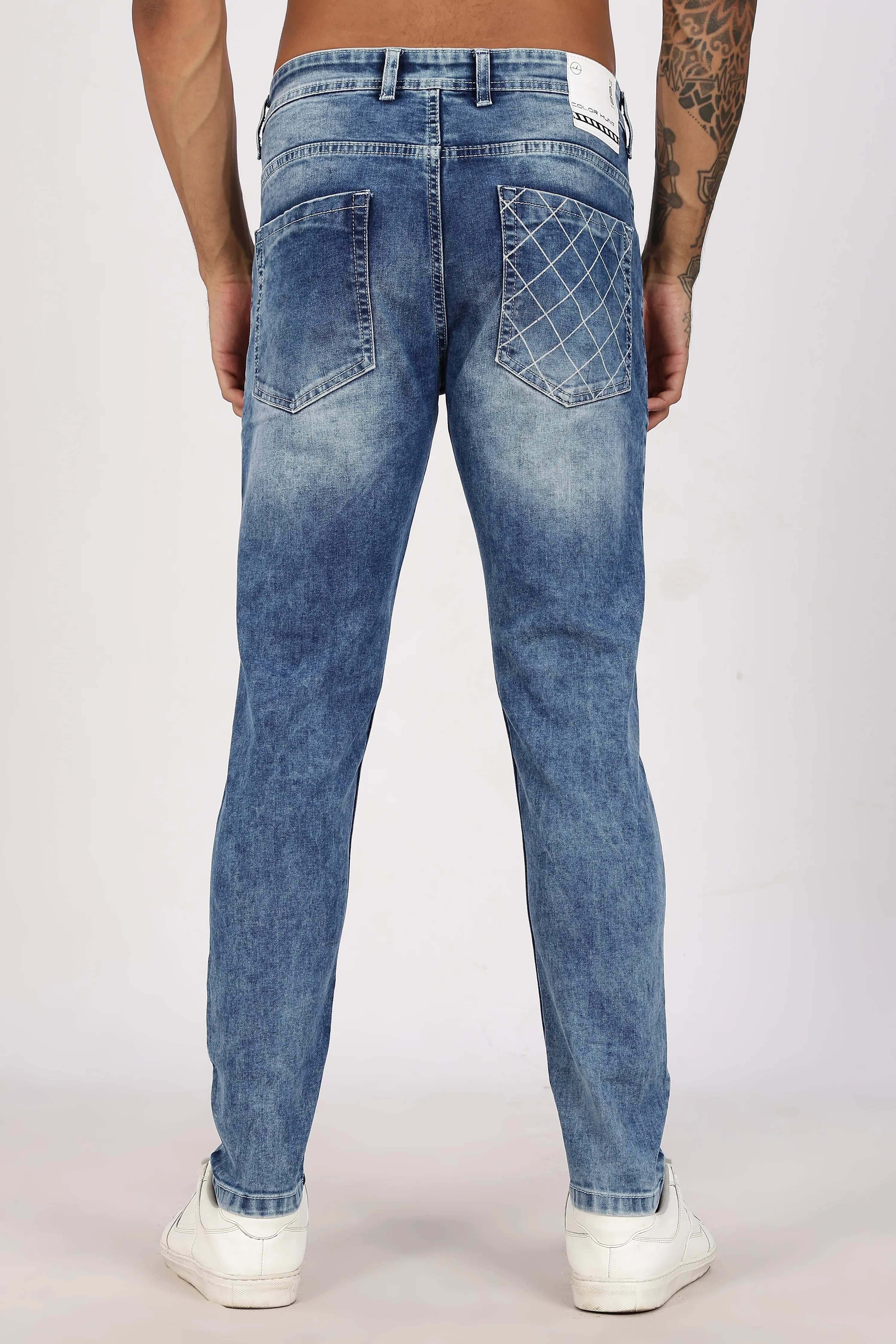 Color Hunt Men's Light Blue Full Length Washed Denim Jeans
