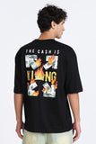 Color Hunt Men's Black Oversize Printed Pure Cotton T-Shirt