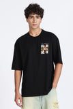 Color Hunt Men's Black Oversize Printed Pure Cotton T-Shirt