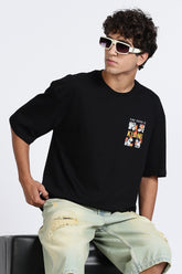 Color Hunt Men's Black Oversize Printed Pure Cotton T-Shirt