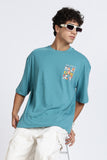 Color Hunt Cyan Oversize Printed Half Sleeve Pure Cotton T-Shirt