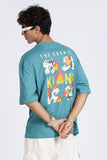 Color Hunt Cyan Oversize Printed Half Sleeve Pure Cotton T-Shirt