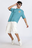 Color Hunt Cyan Oversize Printed Half Sleeve Pure Cotton T-Shirt