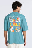 Color Hunt Cyan Oversize Printed Half Sleeve Pure Cotton T-Shirt