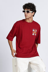 Color Hunt Men's Maroon Printed Oversize Half Sleeve T-Shirt